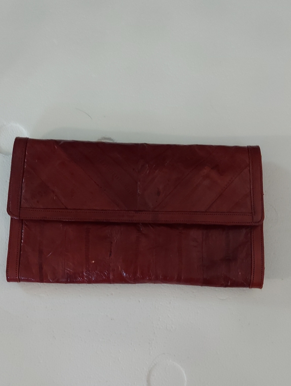 Vintage Classic Women's Foldover Eel Skin Clutch Bag in Deep Red